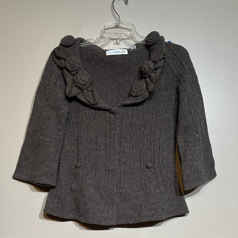 Charlie & robin Elegant Brown wool Sweater with Floral Accents